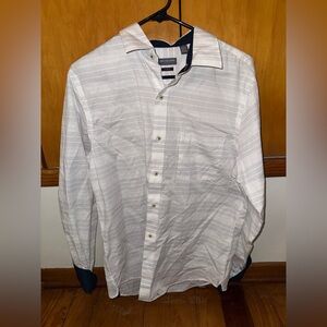 Van Heusen Men's White and Gray Striped Button Down Shirt